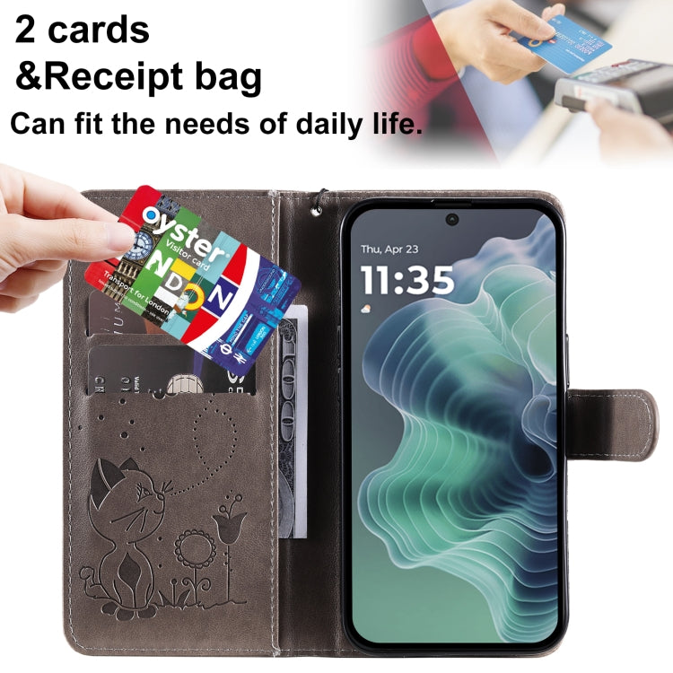 For Motorola Moto G35 Cat and Bee Embossed Flip Leather Phone Case