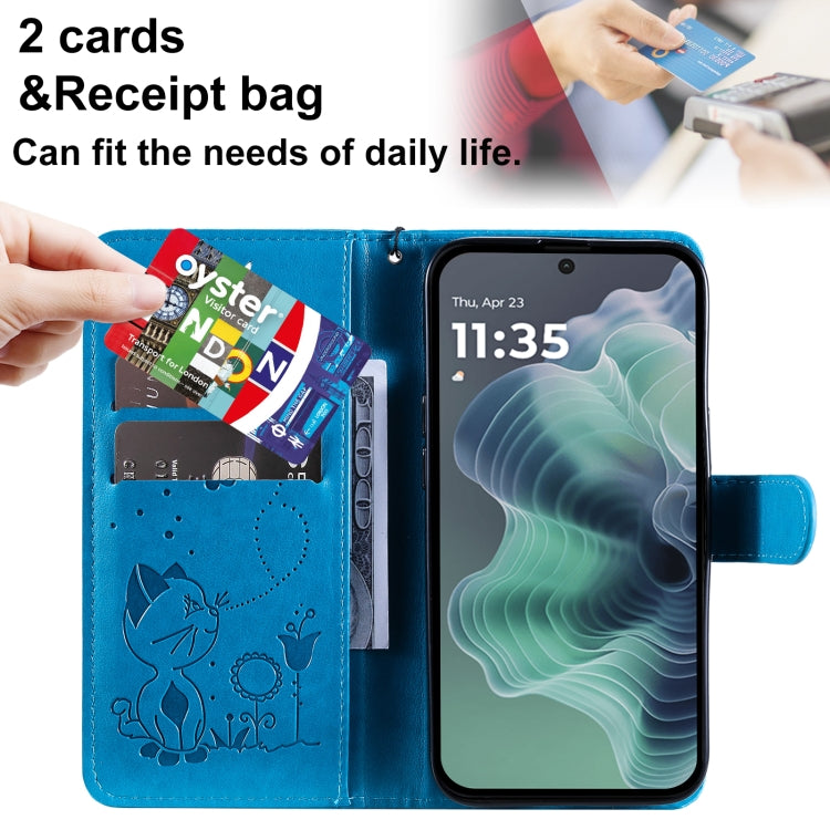 For Motorola Moto G35 Cat and Bee Embossed Flip Leather Phone Case