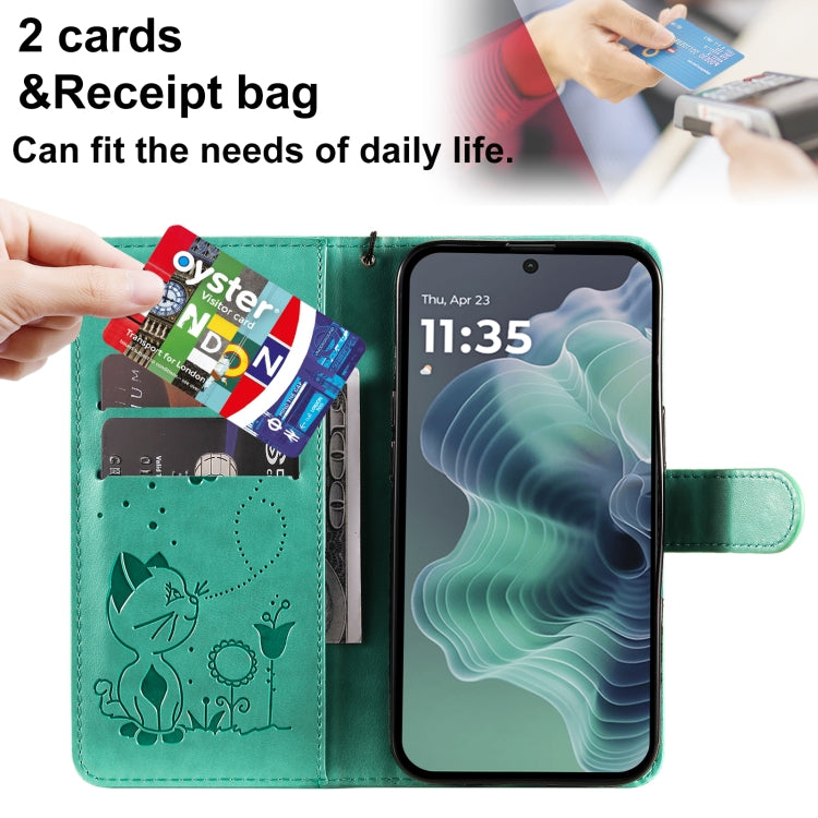 For Motorola Moto G35 Cat and Bee Embossed Flip Leather Phone Case