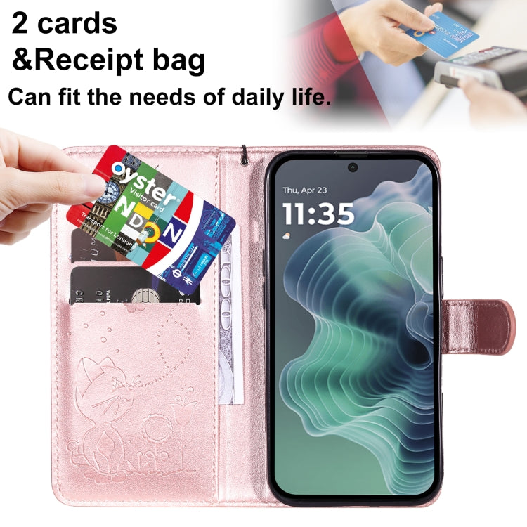 For Motorola Moto G35 Cat and Bee Embossed Flip Leather Phone Case