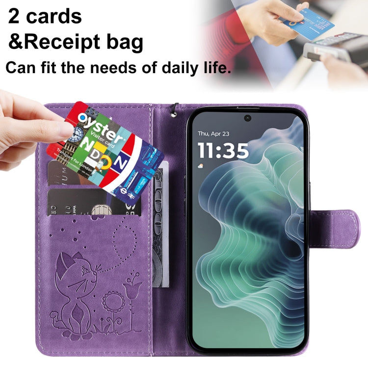 For Motorola Moto G35 Cat and Bee Embossed Flip Leather Phone Case
