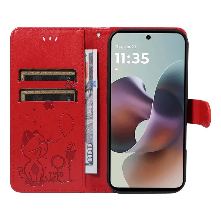 For Motorola Moto G56 5G Cat and Bee Embossed Flip Leather Phone Case