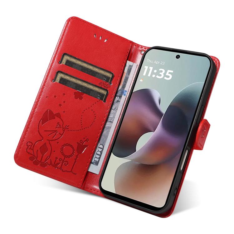 For Motorola Moto G56 5G Cat and Bee Embossed Flip Leather Phone Case