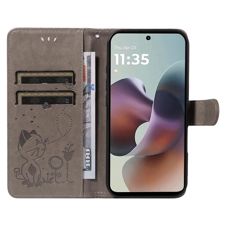 For Motorola Moto G56 5G Cat and Bee Embossed Flip Leather Phone Case