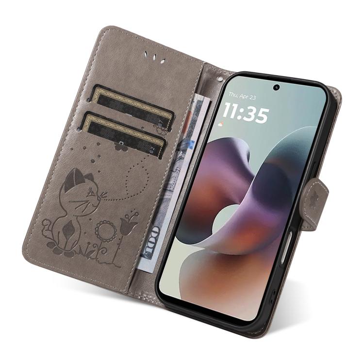 For Motorola Moto G56 5G Cat and Bee Embossed Flip Leather Phone Case
