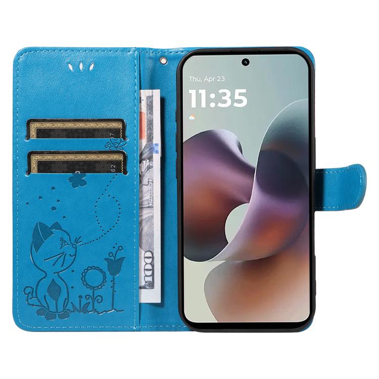 For Motorola Moto G56 5G Cat and Bee Embossed Flip Leather Phone Case