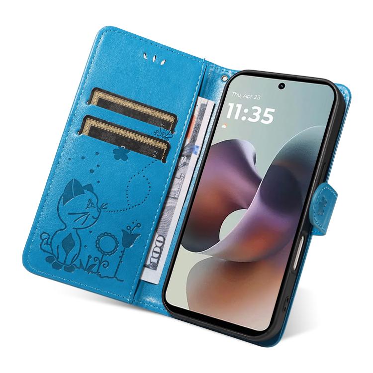 For Motorola Moto G56 5G Cat and Bee Embossed Flip Leather Phone Case