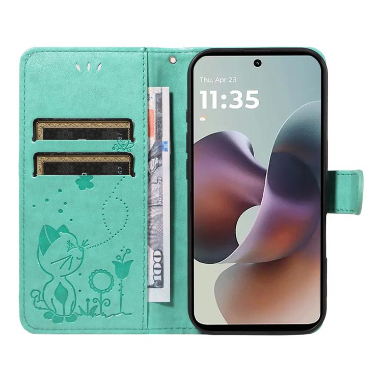 For Motorola Moto G56 5G Cat and Bee Embossed Flip Leather Phone Case