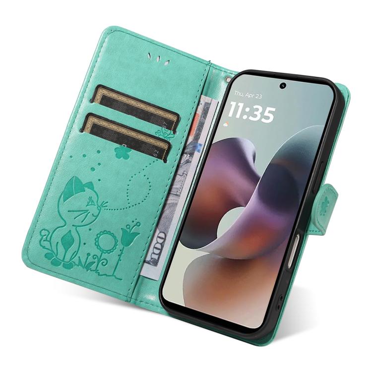 For Motorola Moto G56 5G Cat and Bee Embossed Flip Leather Phone Case