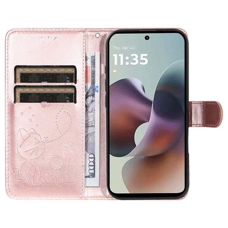 For Motorola Moto G56 5G Cat and Bee Embossed Flip Leather Phone Case