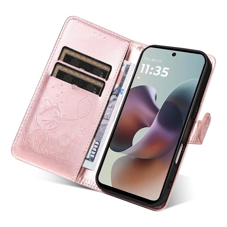 For Motorola Moto G56 5G Cat and Bee Embossed Flip Leather Phone Case