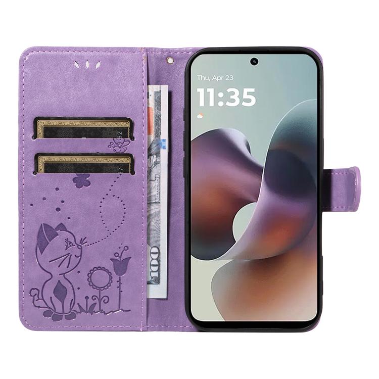 For Motorola Moto G56 5G Cat and Bee Embossed Flip Leather Phone Case