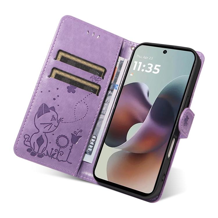 For Motorola Moto G56 5G Cat and Bee Embossed Flip Leather Phone Case