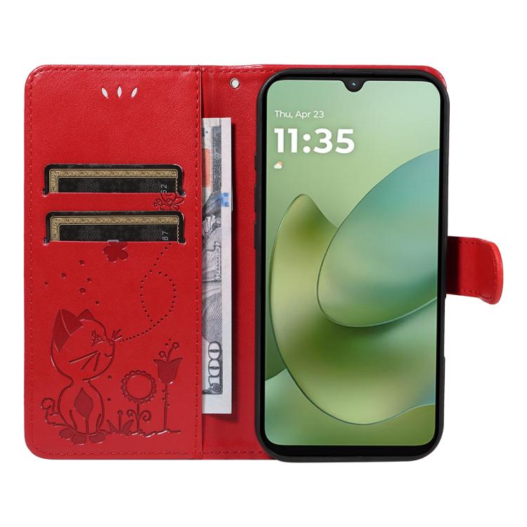 For Motorola Moto G06 4G Cat and Bee Embossed Flip Leather Phone Case