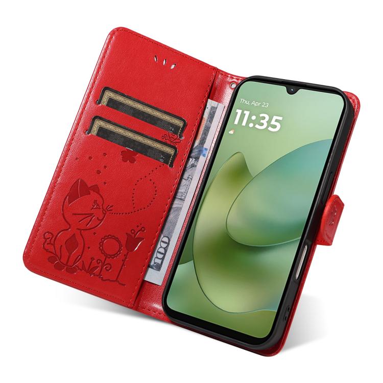 For Motorola Moto G06 4G Cat and Bee Embossed Flip Leather Phone Case