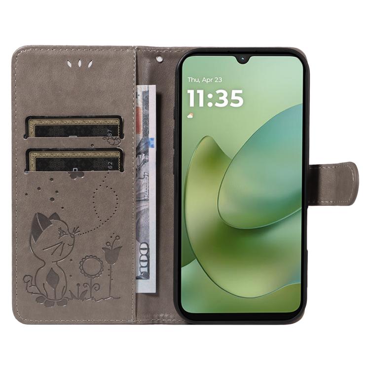 For Motorola Moto G06 4G Cat and Bee Embossed Flip Leather Phone Case