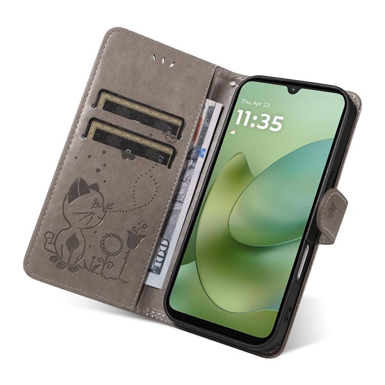 For Motorola Moto G06 4G Cat and Bee Embossed Flip Leather Phone Case