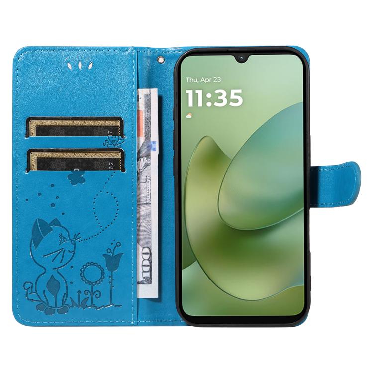 For Motorola Moto G06 4G Cat and Bee Embossed Flip Leather Phone Case