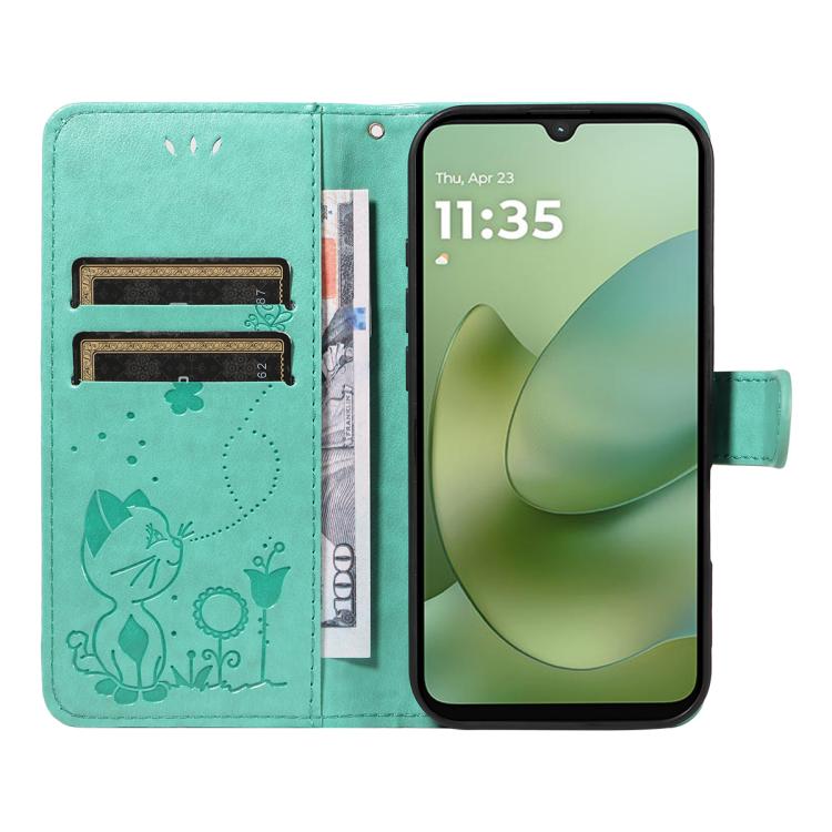 For Motorola Moto G06 4G Cat and Bee Embossed Flip Leather Phone Case