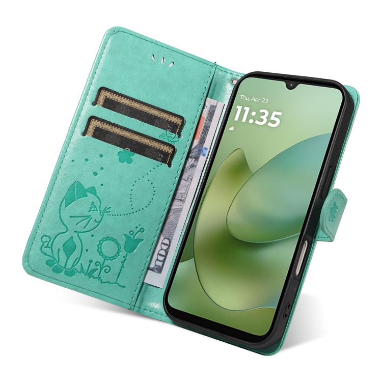 For Motorola Moto G06 4G Cat and Bee Embossed Flip Leather Phone Case