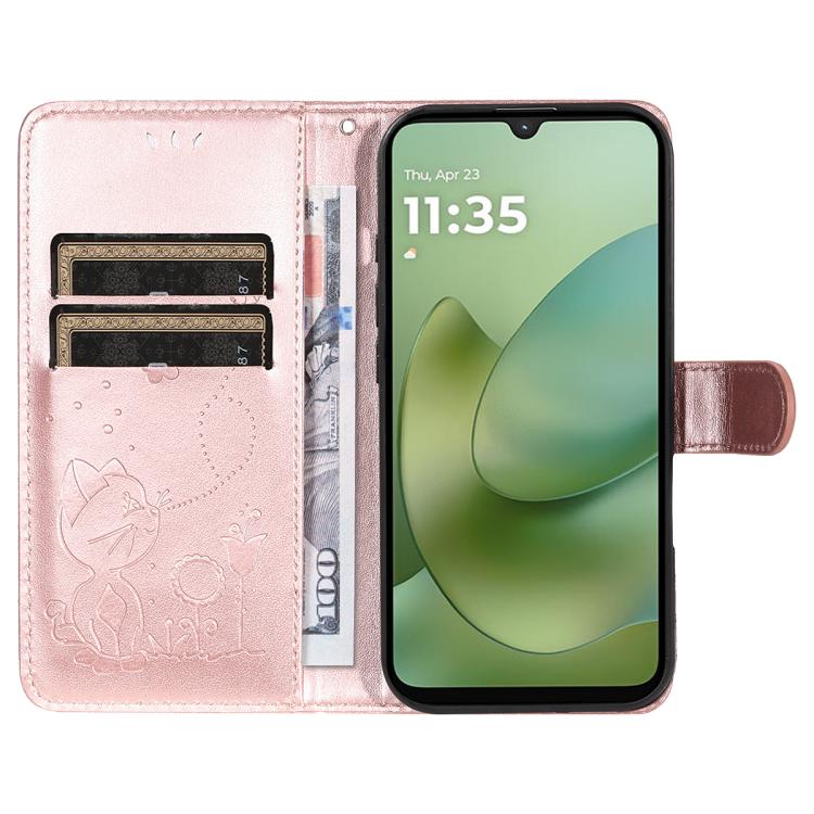 For Motorola Moto G06 4G Cat and Bee Embossed Flip Leather Phone Case