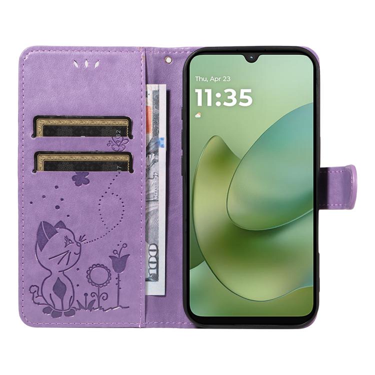 For Motorola Moto G06 4G Cat and Bee Embossed Flip Leather Phone Case
