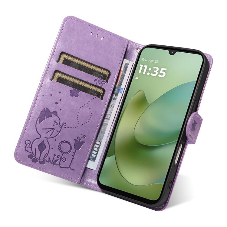 For Motorola Moto G06 4G Cat and Bee Embossed Flip Leather Phone Case
