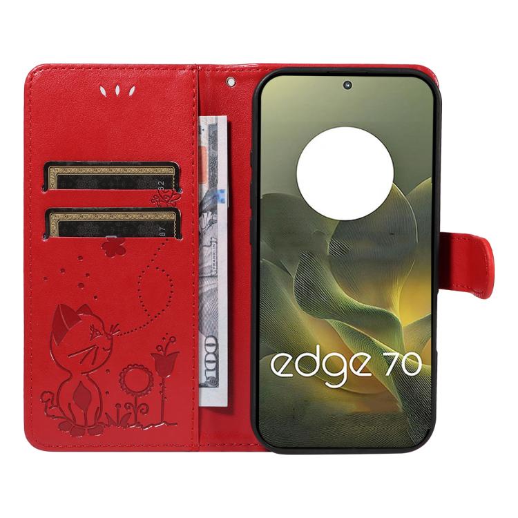 For Motorola Edge 70 5G Cat and Bee Embossed Flip Leather Phone Case