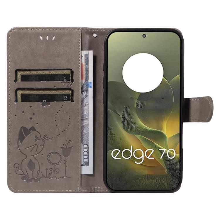 For Motorola Edge 70 5G Cat and Bee Embossed Flip Leather Phone Case