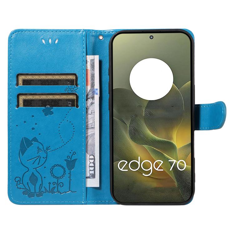 For Motorola Edge 70 5G Cat and Bee Embossed Flip Leather Phone Case