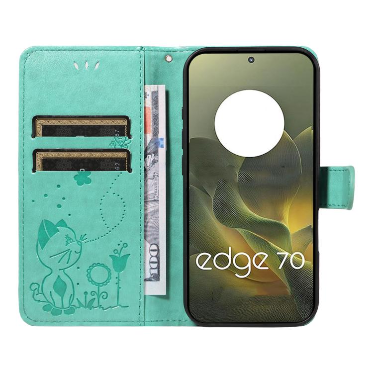 For Motorola Edge 70 5G Cat and Bee Embossed Flip Leather Phone Case