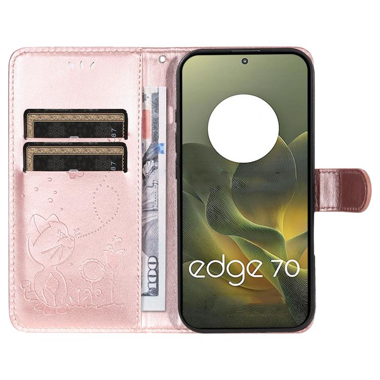 For Motorola Edge 70 5G Cat and Bee Embossed Flip Leather Phone Case