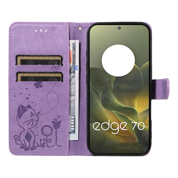 For Motorola Edge 70 5G Cat and Bee Embossed Flip Leather Phone Case
