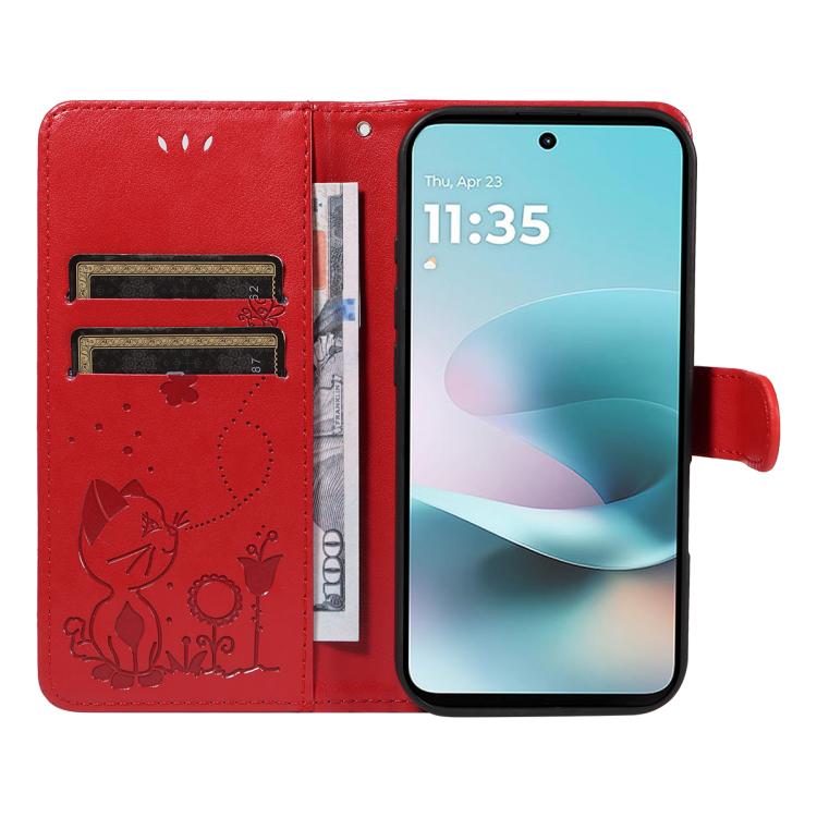For Motorola Moto G67 Power 5G Cat and Bee Embossed Flip Leather Phone Case