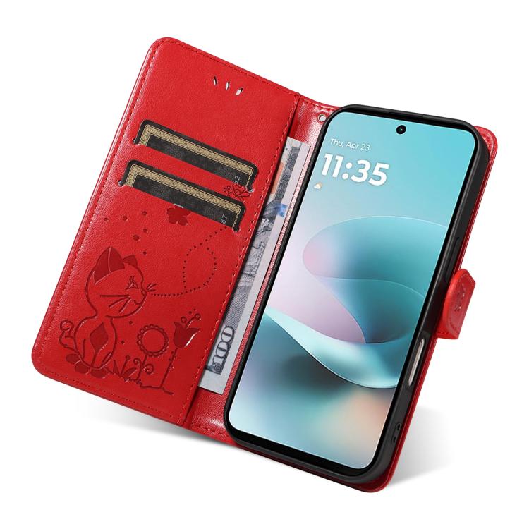 For Motorola Moto G67 Power 5G Cat and Bee Embossed Flip Leather Phone Case