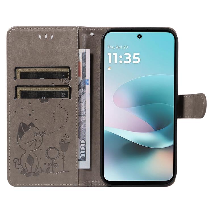 For Motorola Moto G67 Power 5G Cat and Bee Embossed Flip Leather Phone Case