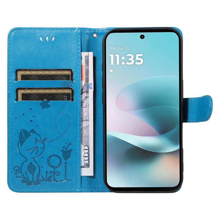 For Motorola Moto G67 Power 5G Cat and Bee Embossed Flip Leather Phone Case