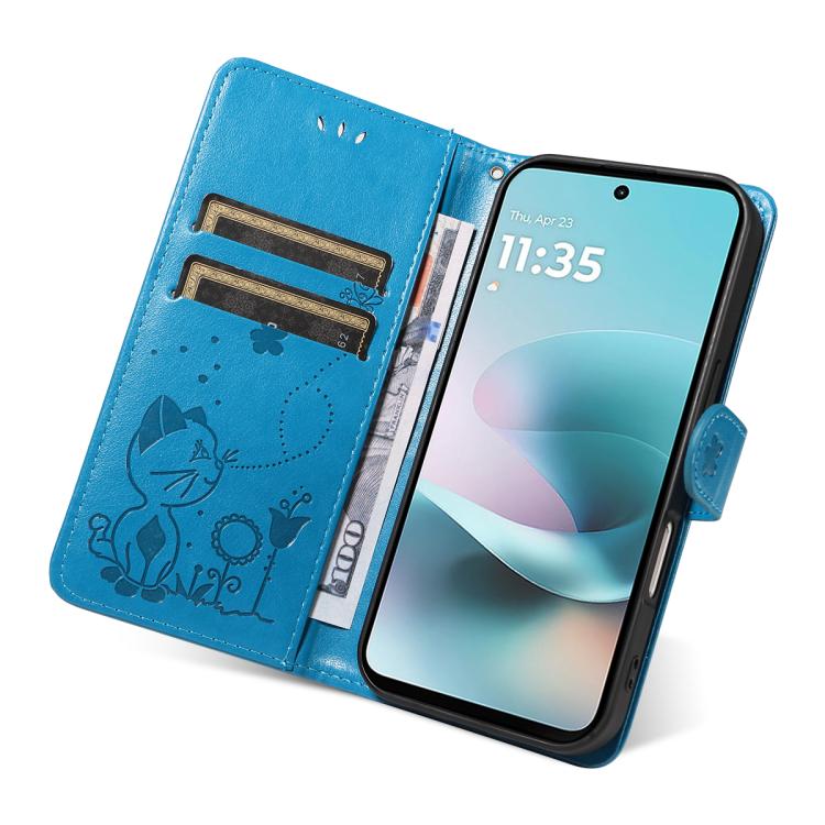 For Motorola Moto G67 Power 5G Cat and Bee Embossed Flip Leather Phone Case