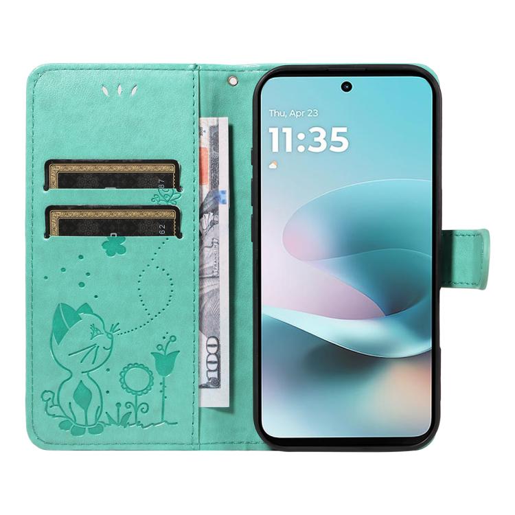 For Motorola Moto G67 Power 5G Cat and Bee Embossed Flip Leather Phone Case