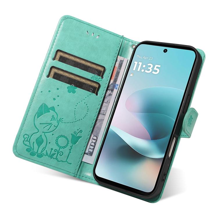 For Motorola Moto G67 Power 5G Cat and Bee Embossed Flip Leather Phone Case