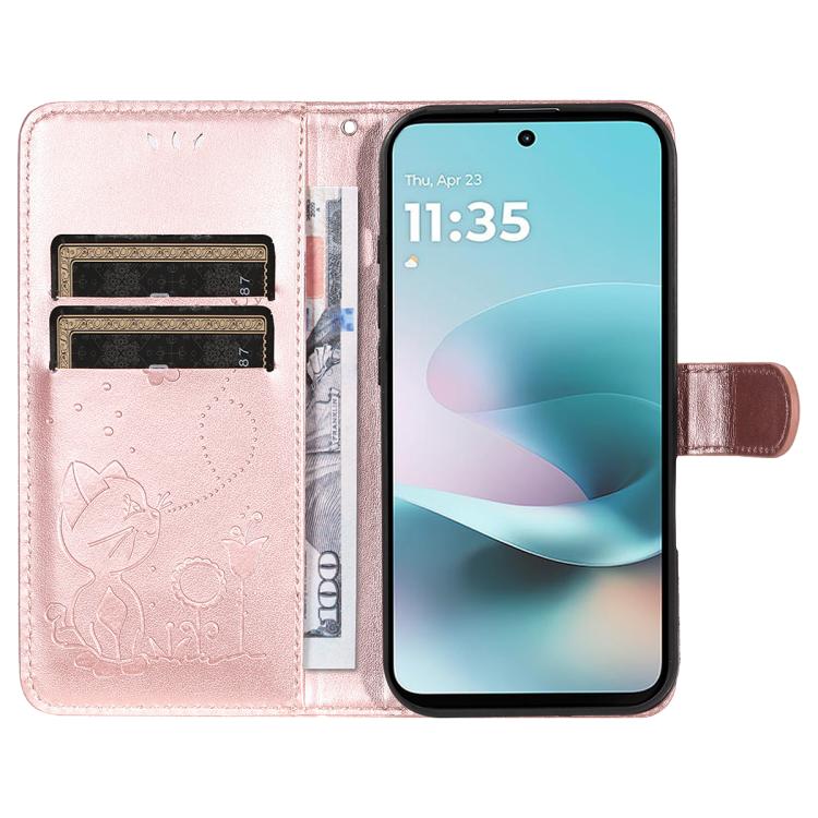 For Motorola Moto G67 Power 5G Cat and Bee Embossed Flip Leather Phone Case