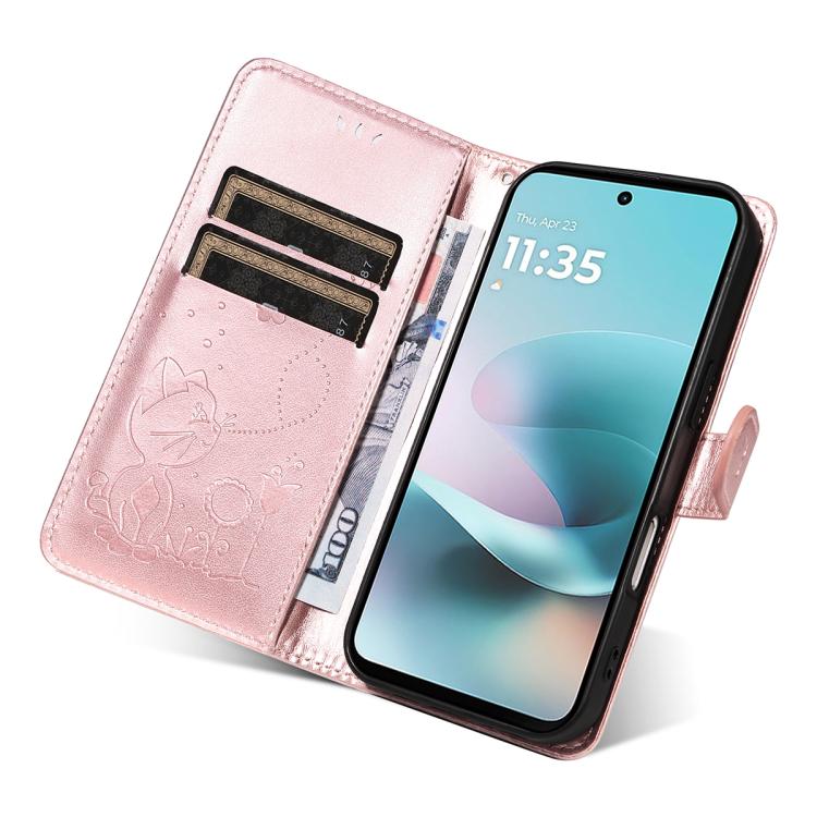For Motorola Moto G67 Power 5G Cat and Bee Embossed Flip Leather Phone Case