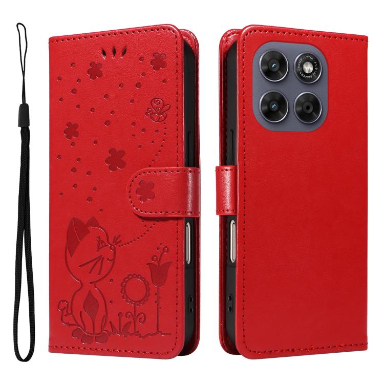 For Motorola Moto G67 / G77 5G Cat and Bee Embossed Flip Leather Phone Case