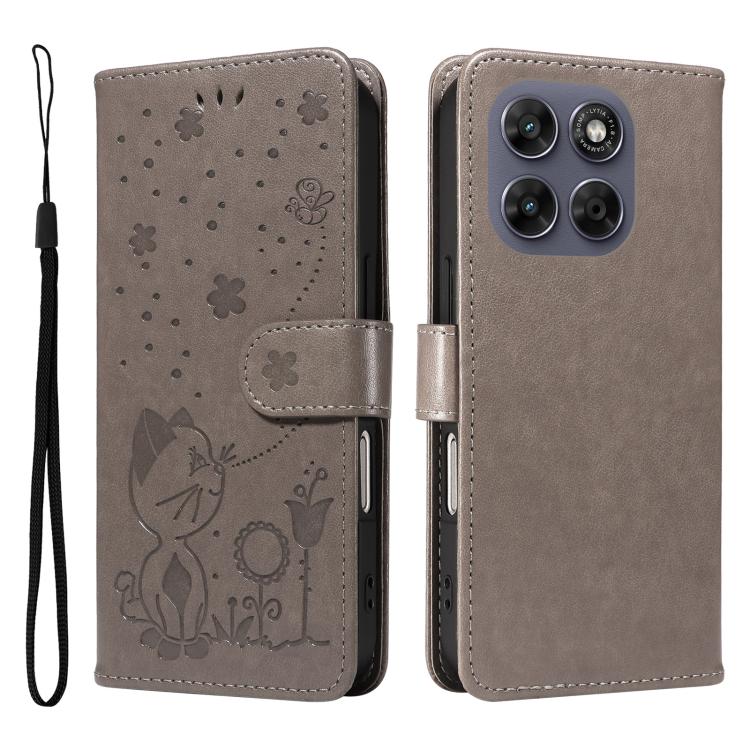 For Motorola Moto G67 / G77 5G Cat and Bee Embossed Flip Leather Phone Case
