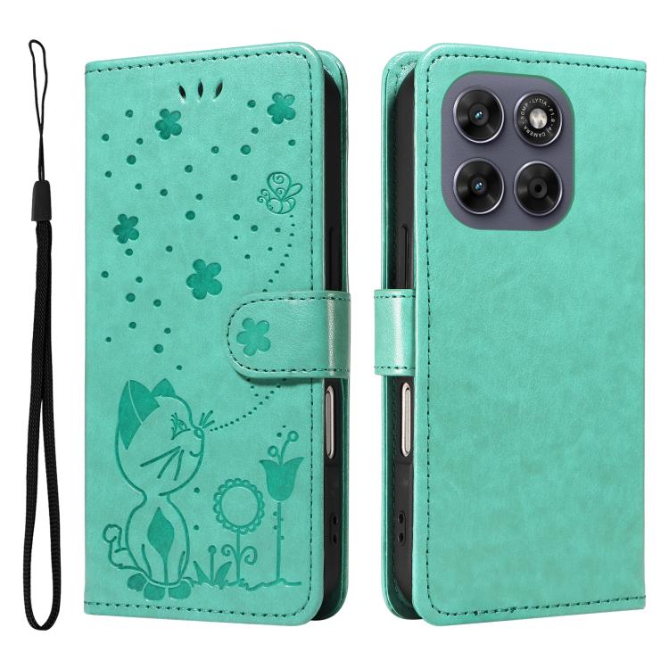 For Motorola Moto G67 / G77 5G Cat and Bee Embossed Flip Leather Phone Case