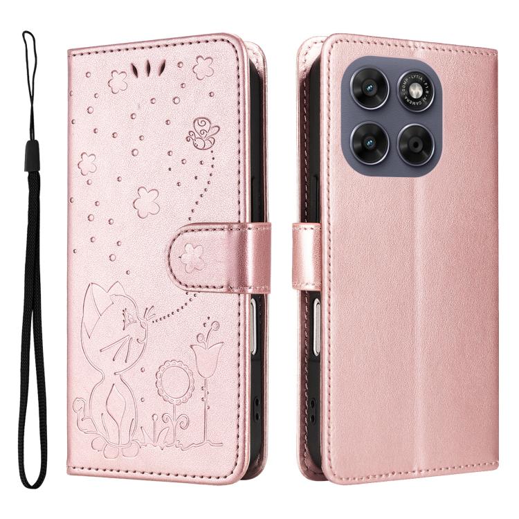 For Motorola Moto G67 / G77 5G Cat and Bee Embossed Flip Leather Phone Case