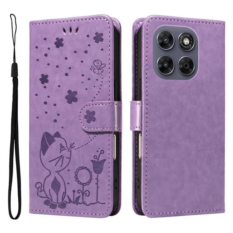 For Motorola Moto G67 / G77 5G Cat and Bee Embossed Flip Leather Phone Case