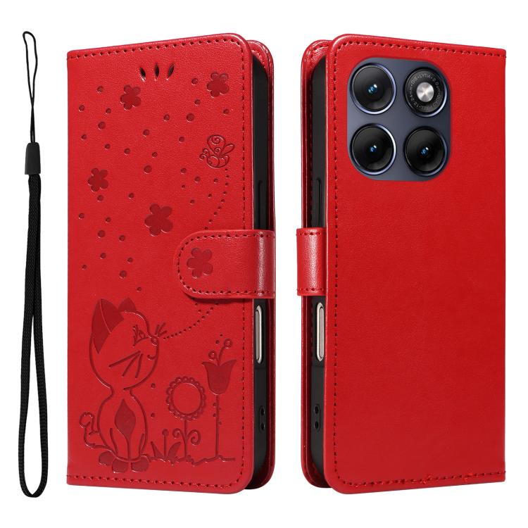 For Motorola Edge 70 Fusion 5G Cat and Bee Embossed Flip Leather Phone Case