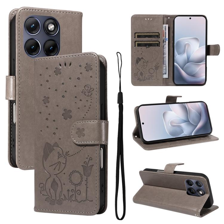 For Motorola Edge 70 Fusion 5G Cat and Bee Embossed Flip Leather Phone Case