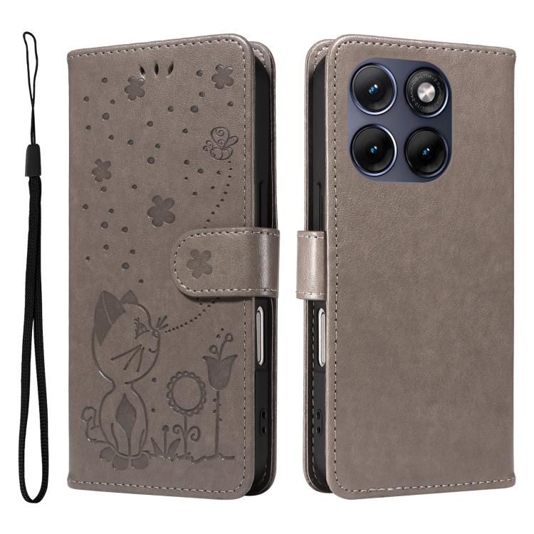 For Motorola Edge 70 Fusion 5G Cat and Bee Embossed Flip Leather Phone Case